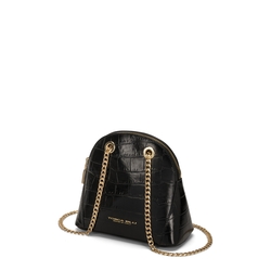Tic-Tac Chain leather crossbody bag with crocodile print, black