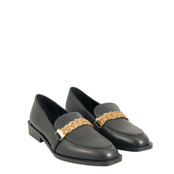 Barbablu Leather loafer with chain, black, 36 EU