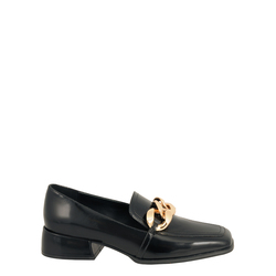 Baloo Leather loafer with square toe and chain, black, 38 EU