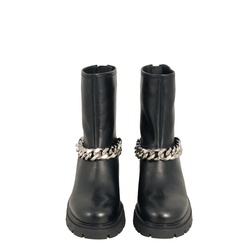 Gnomo Leather medium-heel ankle boot with chain, black, 39 EU