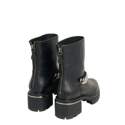Gnomo Leather medium-heel ankle boot with chain, black, 39 EU