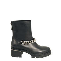 Gnomo Leather medium-heel ankle boot with chain, black, 40 EU