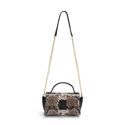 Ghianda Leather handbag with snakeskin print, ice