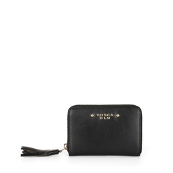 Peter Pan Medium zip-around leather wallet with tassel, black