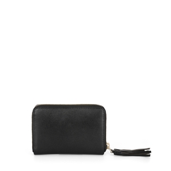 Peter Pan Medium zip-around leather wallet with tassel, black
