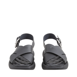 Pozzuoli Leather sandal with crossed straps, black, 40 EU