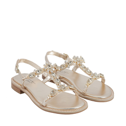 Monterosso Leather low-heel sandal with jewel appliqué, gold, 35 EU