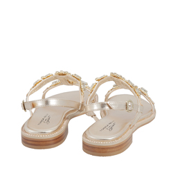 Monterosso Leather low-heel sandal with jewel appliqué, gold, 35 EU