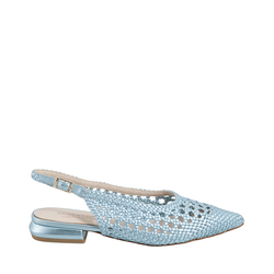 Gallipoli Leather slingback court shoes with low heel and woven design, light blue, 40 EU