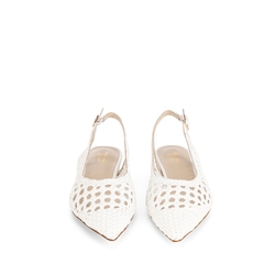 Gallipoli Leather slingback court shoes with low heel and woven design, white, 37 EU