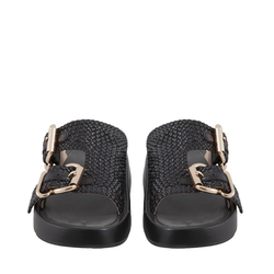Maratea Braided leather slipper with buckles, black, 36 EU