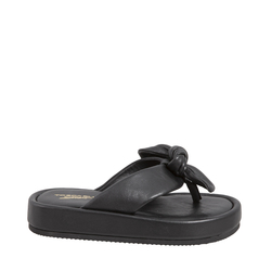 Lignano Leather low heel flip-flop with bow, black, 36 EU