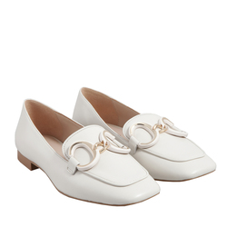 Elba Leather loafer with buckle, white, 40 EU