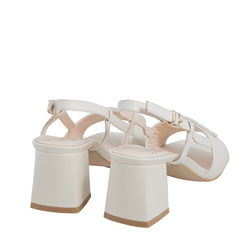 Chioggia Buckled leather medium heel sandal with TB logo, white, 36 EU