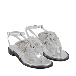 Monterosso Low heel jewelled leather flip-flop, silver, 36 EU