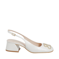 Favignana Leather slingback court shoes with square toe and TB logo, white, 41 EU