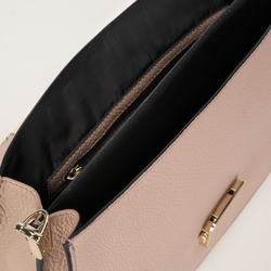 Peonia Large leather handbag with flap, pink