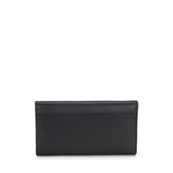 Basic Wallets Large leather wallet with flap, black