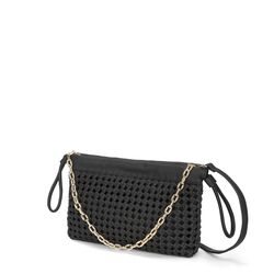 Violetta Small honeycomb crossbody bag with chain, black