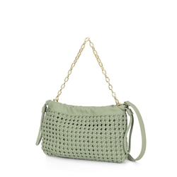 Violetta Small honeycomb crossbody bag with chain, green