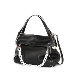 Gelsomino Large leather tote bag with chain, black