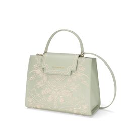 Bouganvillea Leather handbag with flap and embroidery, green