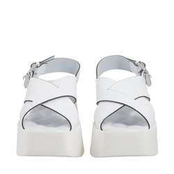 Rapallo Leather wedge sandal with cross-over straps, white, 36 EU