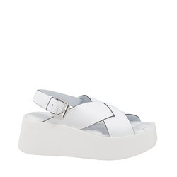 Rapallo Leather wedge sandal with cross-over straps, white, 36 EU