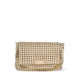 Violetta Honeycomb crossbody bag with flap and chain, gold