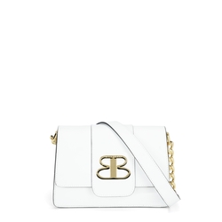 Lavanda Leather shoulder bag with flap and chain, white