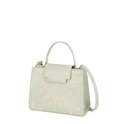 Bouganvillea Medium leather handbag with flap and embroidery, green