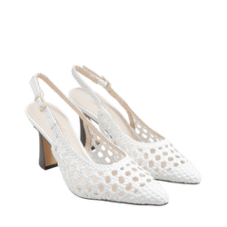 Giglio Leather slingback court shoes with square toe and TB logo, white, 38 EU