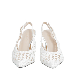 Giglio Leather slingback court shoes with square toe and TB logo, white, 38 EU