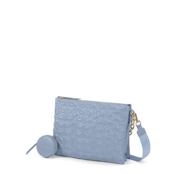 Bouquet Crossbody bag with quilted logo , light blue