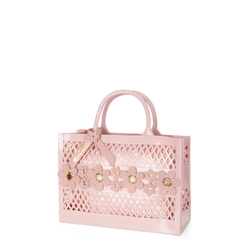 Waffle Handbag with flower details, pink