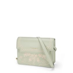Bouganvillea Small leather crossbody bag with flap and embroidery, green