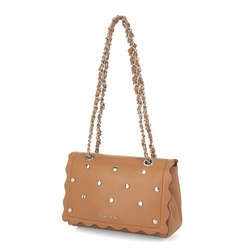 Anemone Small honeycomb crossbody bag with applications, brown