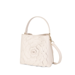 Flower Power Small leather bucket bag with flower, pink