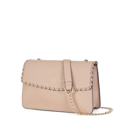 Peonia Small leather crossbody bag with flap and chain, pink