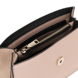 Peonia Small leather crossbody bag with flap and chain, pink