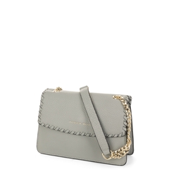 Peonia Small leather crossbody bag with flap and chain, light blue
