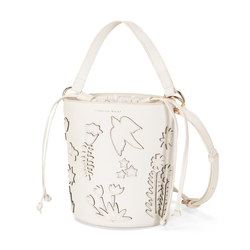 Narciso Round bucket bag with print, white