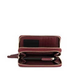 Basic Wallets Leather wallet with double zip, dark red
