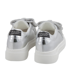 Sneaker Moijto Leather and Rhinestone Bowknot, silver, 40 EU
