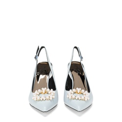 Cornflower Slingback Leather And Pearl Accessory, light blue, 40 EU