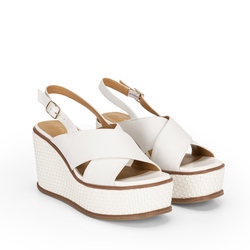 Palma Leather Sandal With Wedge, white, 36 EU