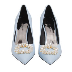 Slingback Fiordaliso In Pelle E Accessorio Perle, azzurro, 41 EU