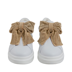 Aloe Leather Sneaker With Rhinestone Bow, white/gold, 36 EU