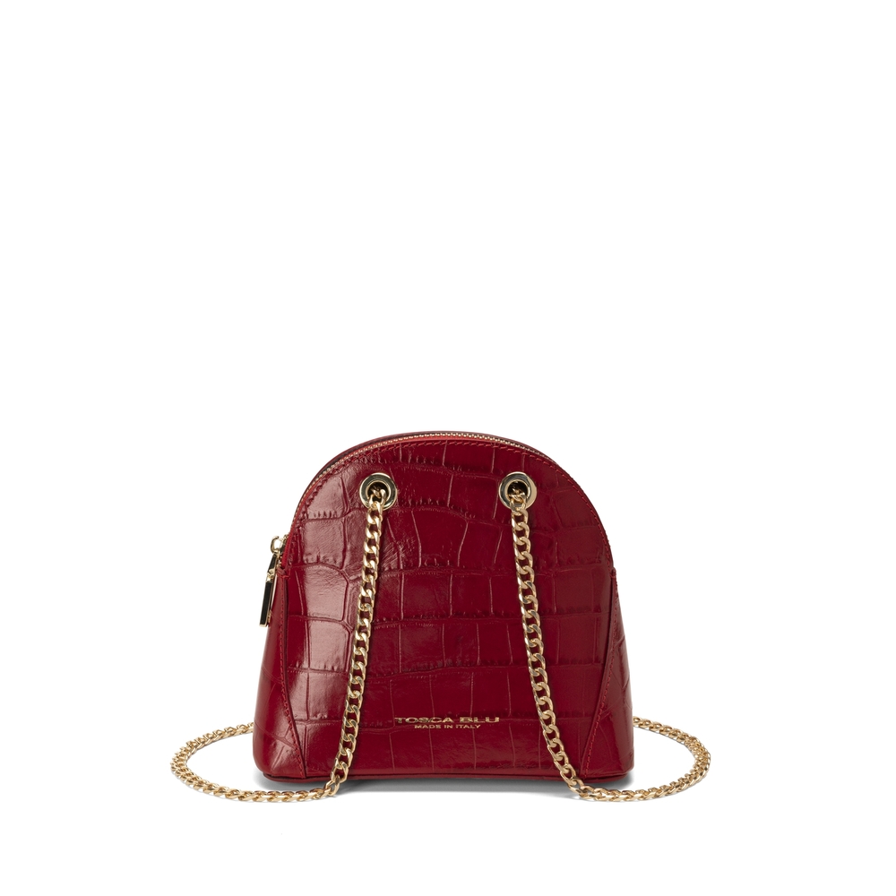 Tic-Tac Chain leather crossbody bag with crocodile print, dark red