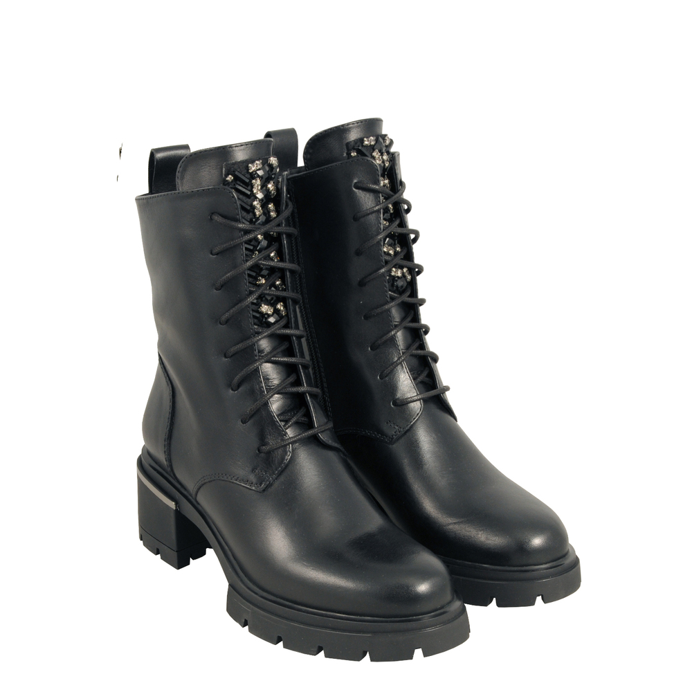 Tosca Blu Studio - Gnomo Leather medium-heel ankle boot with jewel details